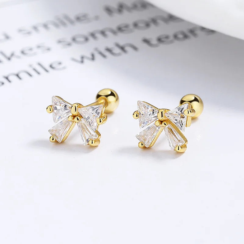 925 Silver Crystal Bowknot Thread Stud Earrings For Women Kids