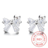 925 Silver Crystal Bowknot Thread Stud Earrings For Women Kids