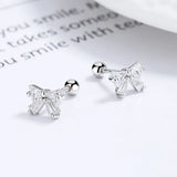 925 Silver Crystal Bowknot Thread Stud Earrings For Women Kids