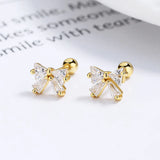925 Silver Crystal Bowknot Thread Stud Earrings For Women Kids
