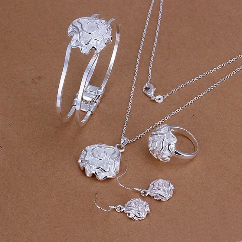 925 Sterling Silver Rose Wedding Jewelry Set