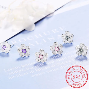 925 Silver Cherry Blossom Zirconia Earrings Fine Jewelry