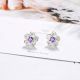 925 Silver Cherry Blossom Zirconia Earrings Fine Jewelry