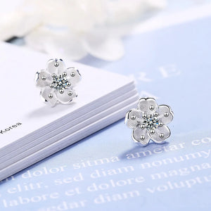 925 Silver Cherry Blossom Zirconia Earrings Fine Jewelry