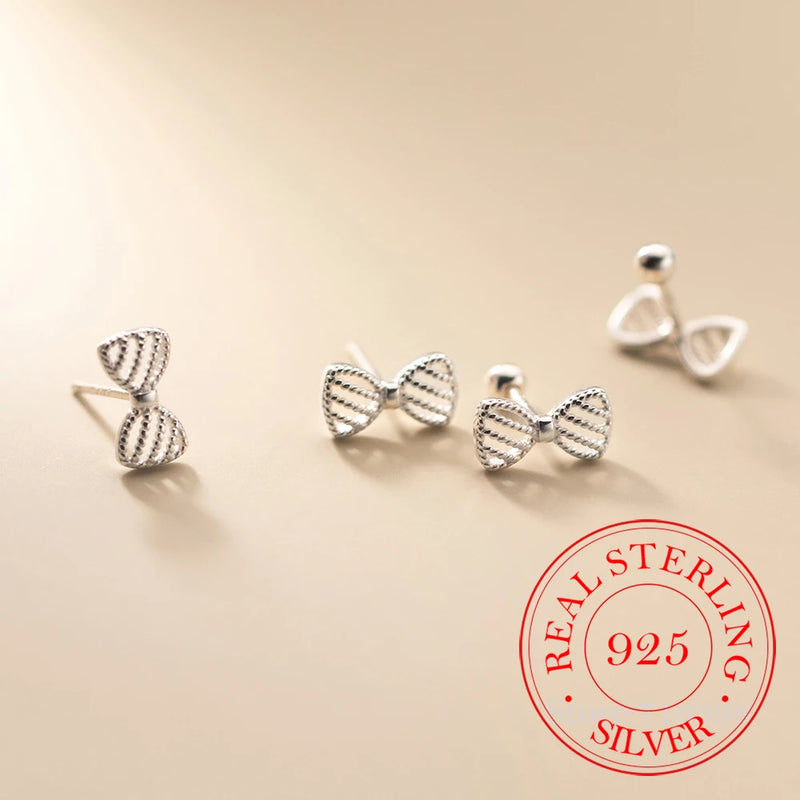 925 Silver Whorl Bowknot Stud Earrings Sweet Ear Wedding Jewelry Gift