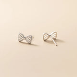 925 Silver Whorl Bowknot Stud Earrings Sweet Ear Wedding Jewelry Gift