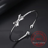 925 Silver Bow Bangles for Women Bracelets Fine Party Jewelry