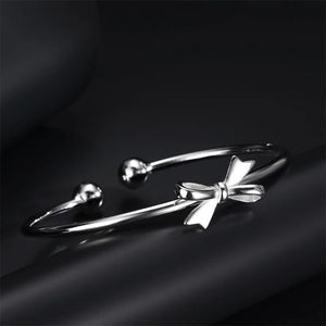 925 Silver Bow Cuff Bracelet Party Wedding Jewelry