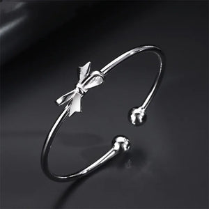 925 Sterling Silver Bow Cuff Women's Bracelet Wedding Jewelry