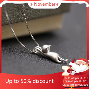 925 Silver Cat Necklace & Pendant Gift for Women