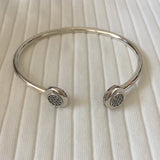 925 Silver Cz Disc Ends Cuff Bangle Bracelet Womens