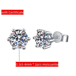 925 Silver D VVS1 Moissanite Stud Earrings For Women Classic 6 Claws