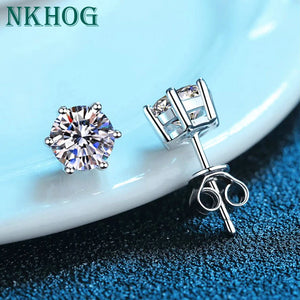 925 Silver D VVS1 Moissanite Stud Earrings For Women Classic 6 Claws