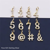 925 Sterling Silver Arabic Numerals Pendant Charm for DIY Bracelet