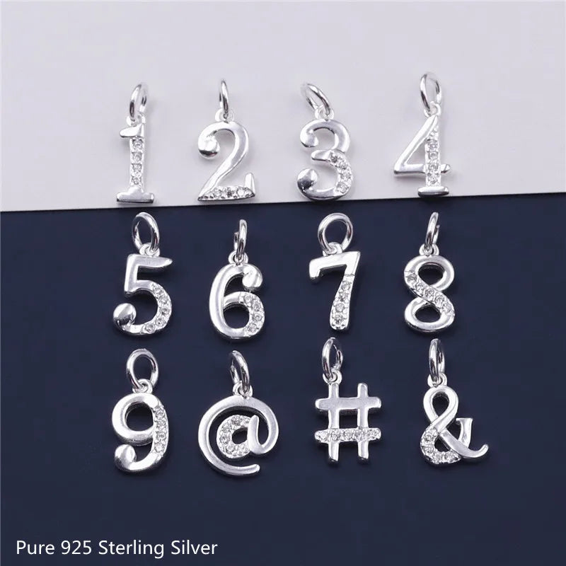 925 Sterling Silver Arabic Numerals Pendant Charm for DIY Bracelet