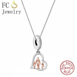 925 Silver Dad & Two Daughter Hand in Hand Pendant Necklace