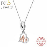 925 Silver Dad & Two Daughter Hand in Hand Pendant Necklace