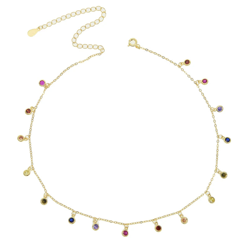925 Silver CZ Bezel Drip Chandelier Layering Necklace