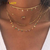 925 Silver CZ Bezel Drip Chandelier Layering Necklace