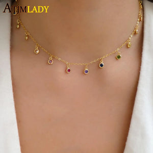 925 Silver CZ Bezel Drip Chandelier Layering Necklace