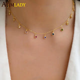 925 Silver CZ Bezel Drip Chandelier Layering Necklace