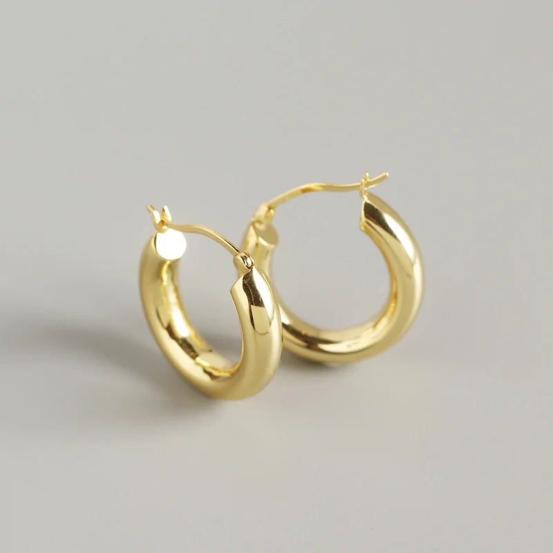 925 Silver Geometric Hoop Earrings Minimalist Fine Jewelry