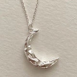 925 Silver Minimalist Hammered Crescent Moon Phase Necklace