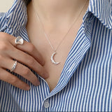 925 Silver Minimalist Hammered Crescent Moon Phase Necklace