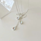 925 Silver Water Drop Pendant Necklace Women Accessory Western Jewelry