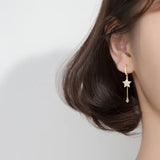 925 Silver Dainty Hoop Earrings Zircon Star Water Drop Asymmetric Earrings