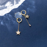 925 Silver Dainty Hoop Earrings Zircon Star Water Drop Asymmetric Earrings