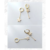925 Silver Dainty Hoop Earrings Zircon Star Water Drop Asymmetric Earrings