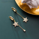 925 Silver Dainty Hoop Earrings Zircon Star Water Drop Asymmetric Earrings