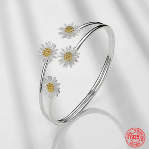 925 Silver Daisy Adjustable Cuff Bracelet for Women