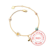 925 Silver Daisy Bee Charm Bracelet Women Girls Wedding Bangle Jewelry