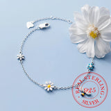 925 Silver Daisy Bee Charm Bracelet Women Girls Wedding Bangle Jewelry