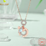 925 Silver Daisy Flower Bee Moonstone Pendant Necklace Women