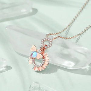 925 Silver Daisy Flower Bee Moonstone Pendant Necklace Women