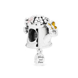 925 Silver Daisy Flower Butterfly Charm Bead Pendant