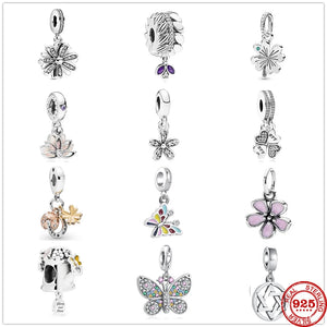 925 Silver Daisy Flower Butterfly Charm Bead Pendant