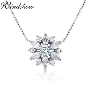 925 Silver Daisy Flower Olive CZ Pendant Choker Necklace For Women Girls