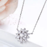 925 Silver Daisy Flower Olive CZ Pendant Choker Necklace For Women Girls