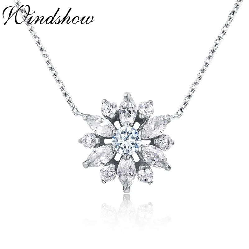 925 Silver Daisy Flower Olive CZ Pendant Choker Necklace For Women Girls