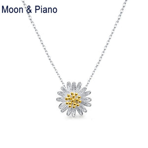925 Silver Daisy Flower Pendant Necklace Women's Romantic Jewelry