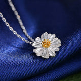 925 Silver Daisy Flower Pendant Necklace Women's Romantic Jewelry