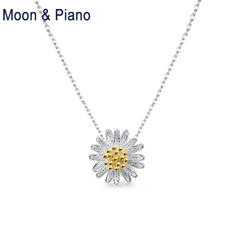 925 Silver Daisy Flower Pendant Necklace Women's Romantic Jewelry