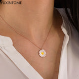 925 Silver Daisy Pendant Necklace Enamel Flower Necklace