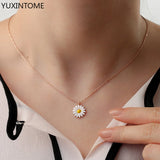 925 Silver Daisy Pendant Necklace Enamel Flower Necklace