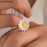 925 Silver Daisy Pendant Necklace Enamel Flower Necklace