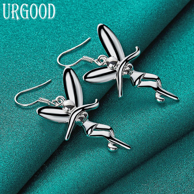 925 Silver Dancing Angel Drop Earrings Party Engagement Wedding
